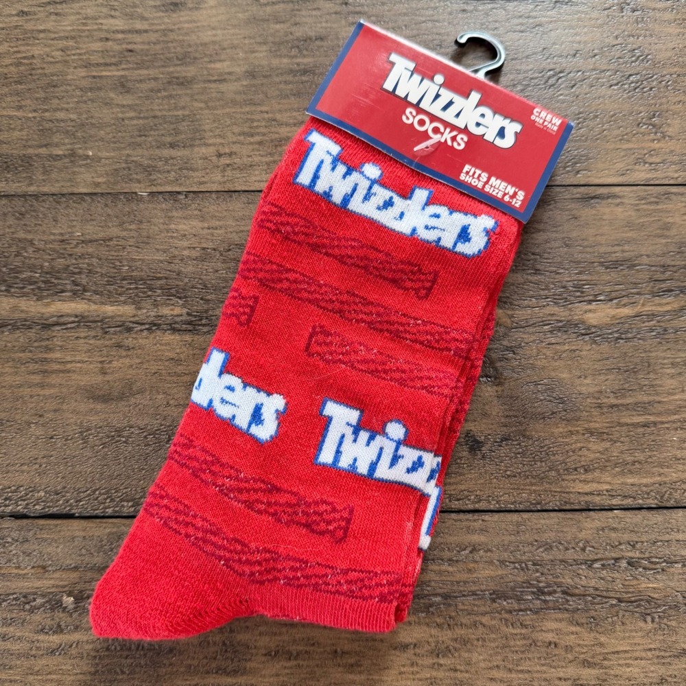 Twizzlers Red Crew‎ Socks Mens Shoe Size 6-12 Novelty Candy Logo Print NWT New